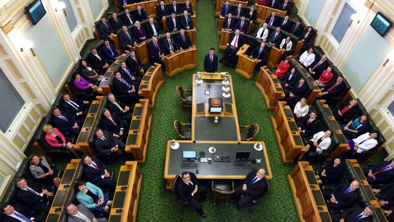Members of the 55th Queensland Parliament pose for a photo