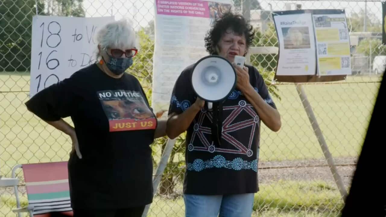 Donna Hunter protesting at Don Dale