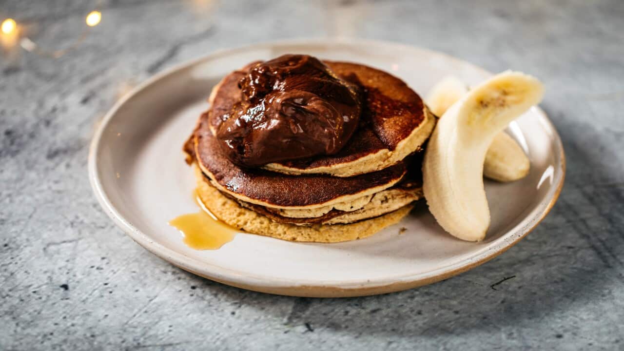 Banana pancakes with chocolate ice cream