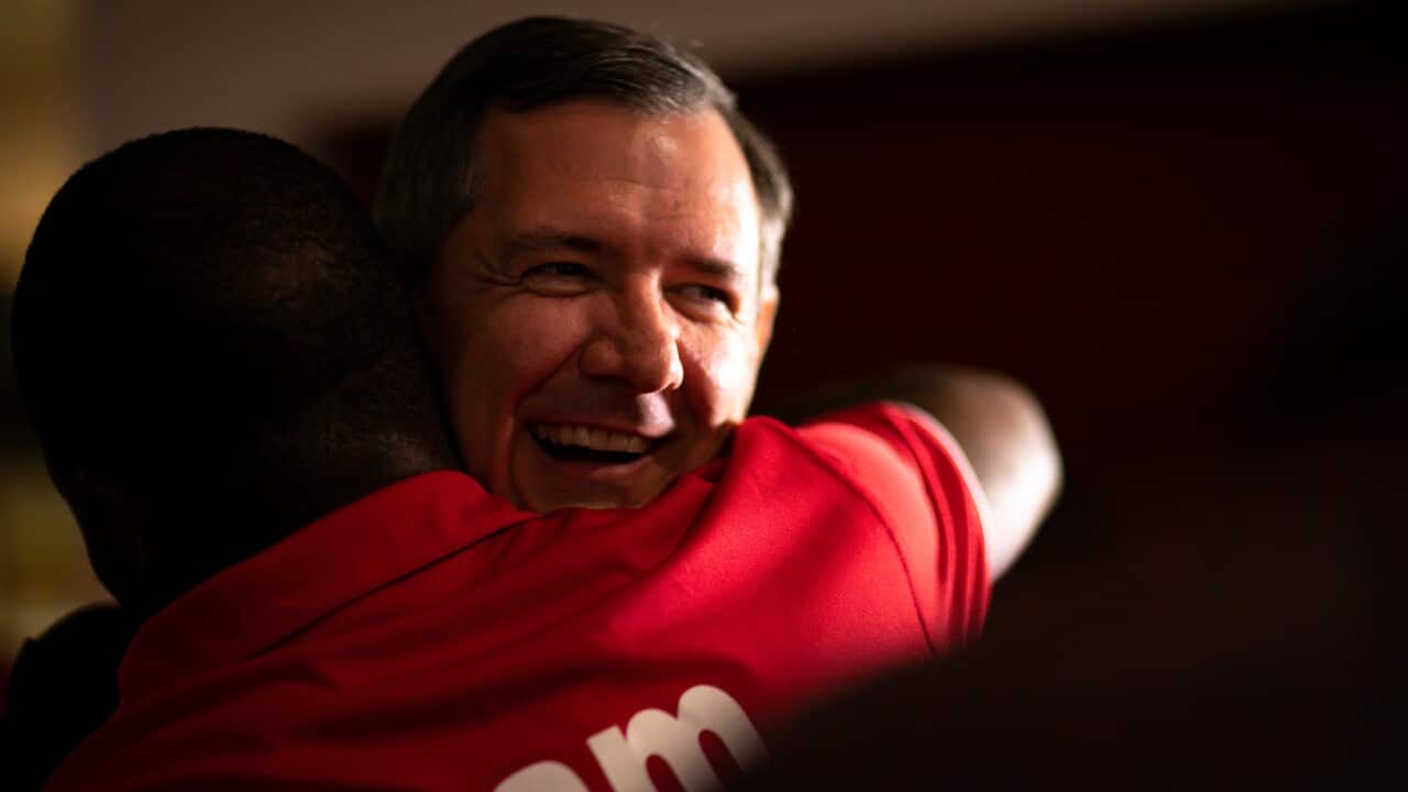 Northern Territory Chief Minister Michael Gunner at Labor's election headquarters in Darwin on Saturday.