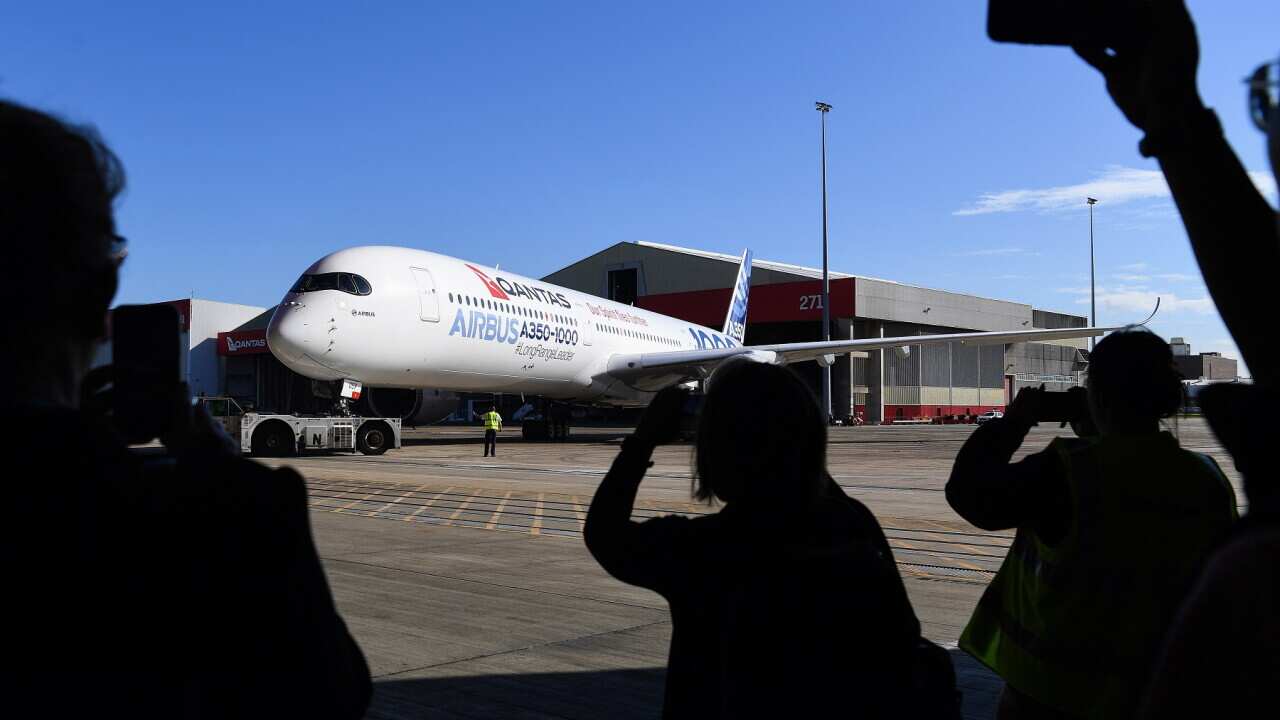 The new Qantas Airbus A350-1000 arrives at Sydney Domestic Airport, in Sydney