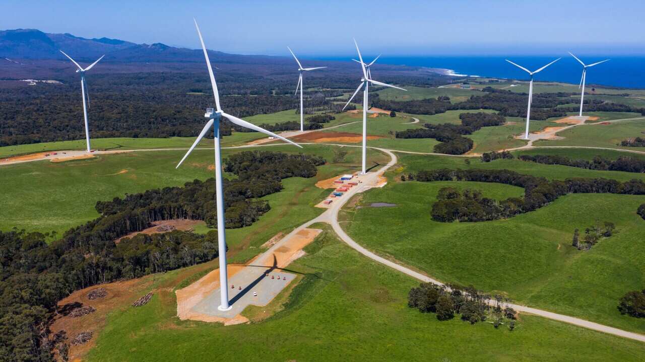 A wind farm in Zeehan, on the west coast of Tasmania.