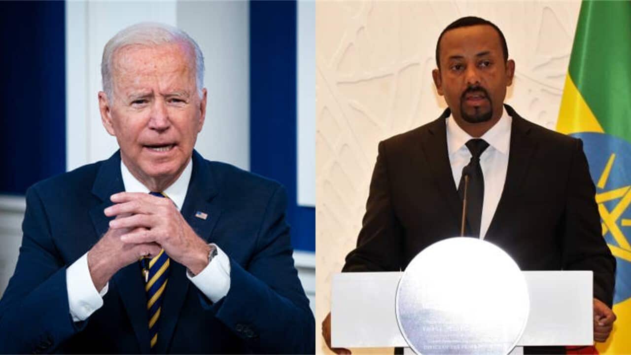 U.S. President Joe Biden (L) and Ethiopian Prime Minister Abiy Ahmed (R).