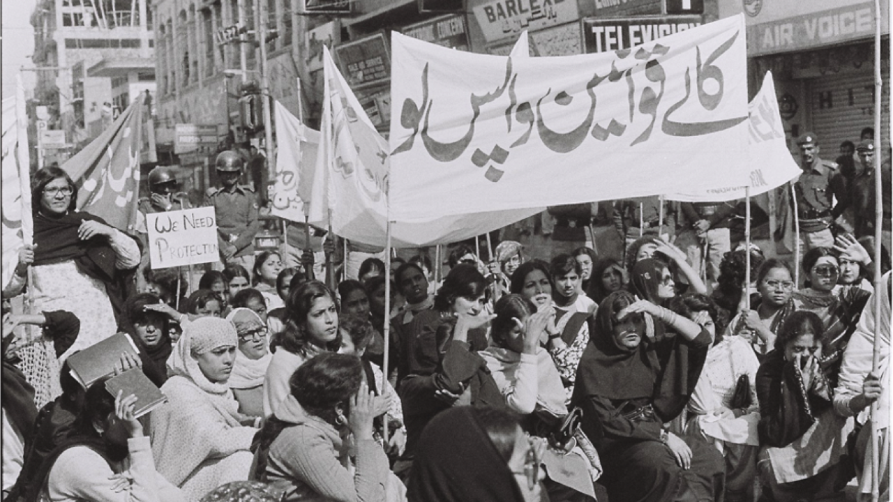 Pakistani women's sit-in against the Law of Evidence in 1983.