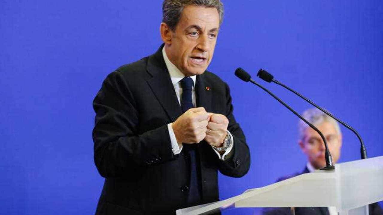 French leader of conservative UMP party Nicolas Sarkozy gives a speech in Paris(AAP Image/NEWZULU/JALLAL SEDDIKI)