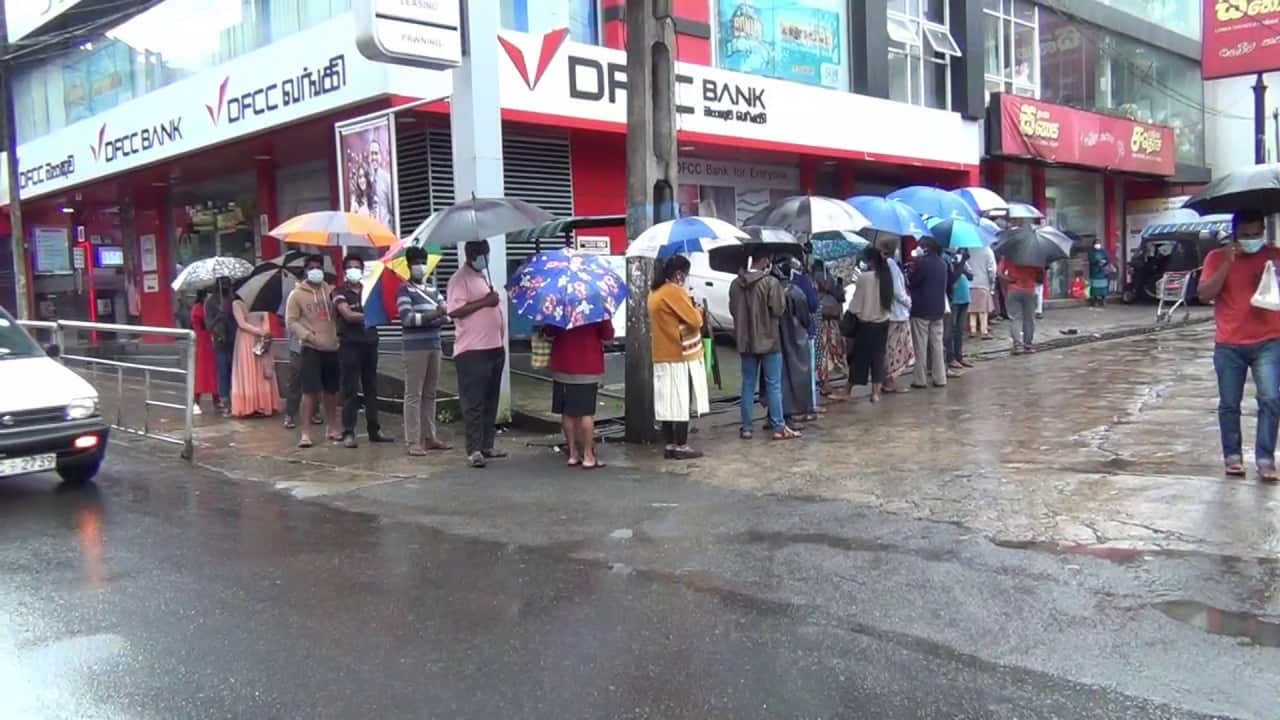 People queuing up in Sri Lanka's Capital, Colombo.