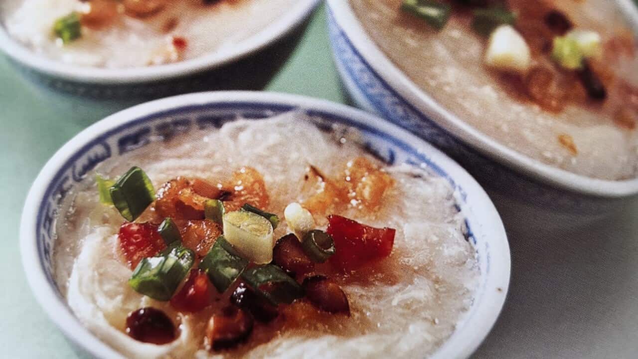 Radish cake in small bowl.