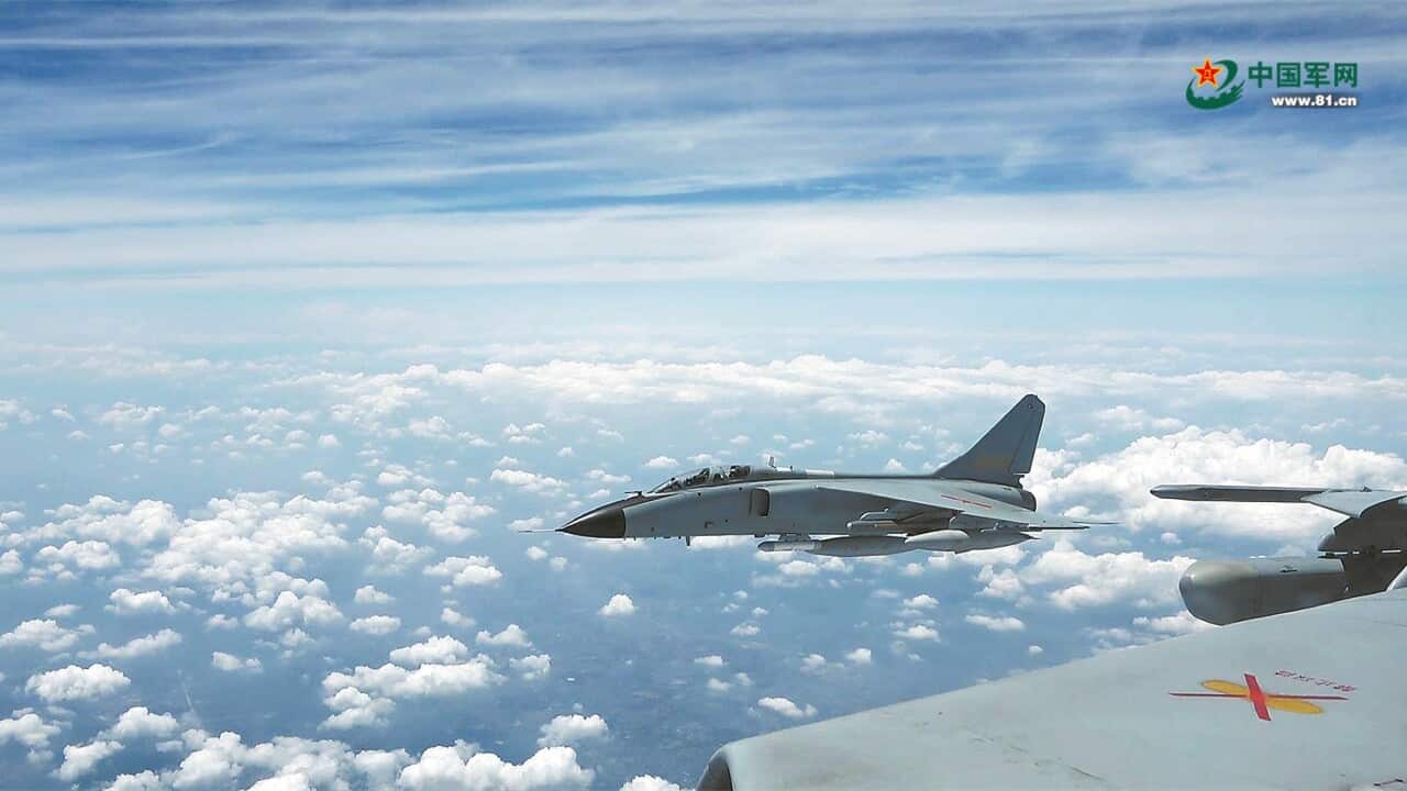 Military aircraft in the sky