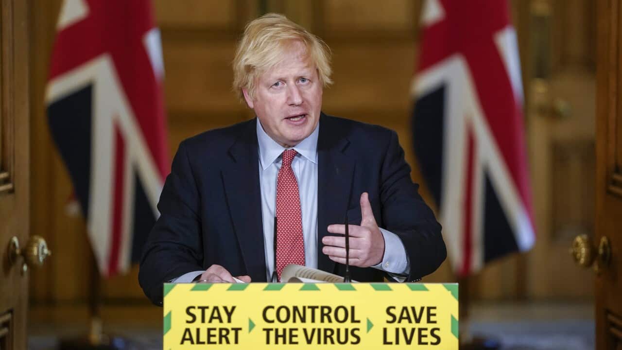 British Prime Minister Boris Johnson during a coronavirus media briefing in Downing Street, London.
