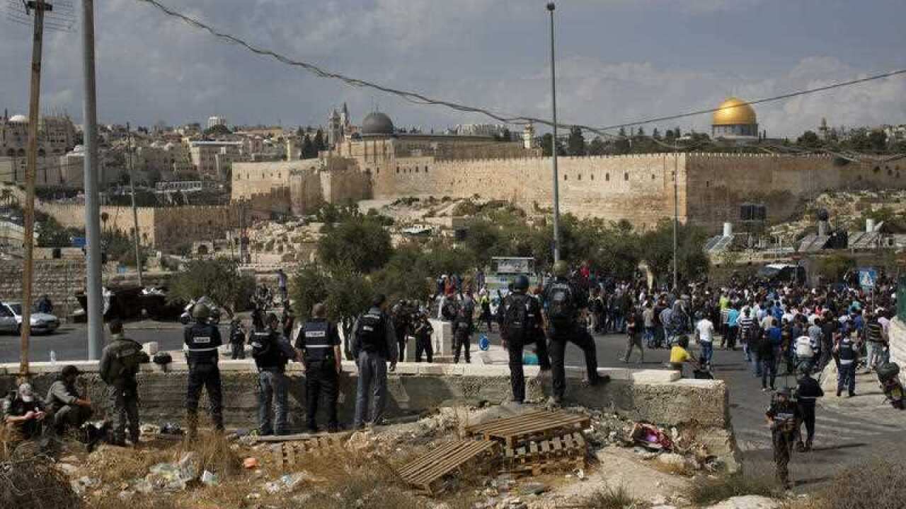 An Israeli police patrol outside Jerusalem's Old City