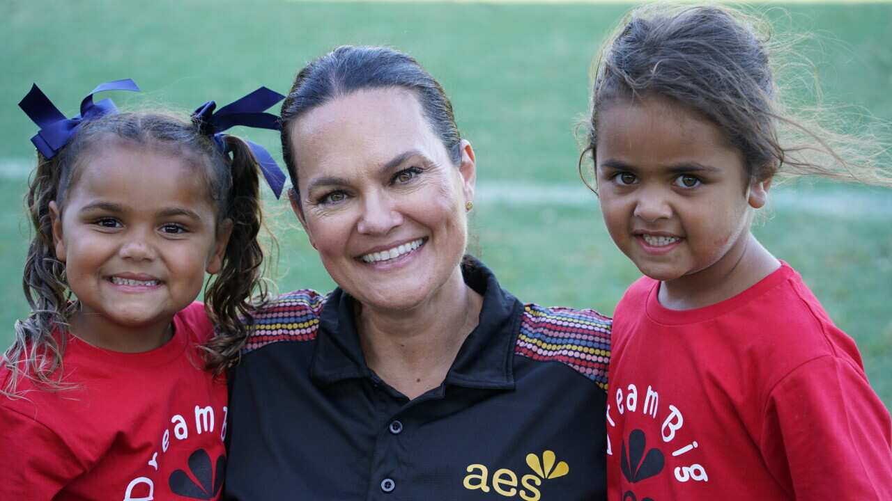AES CEO Kristy Masella with little stars of the NRL ‘Little legends, big dreams’ series.