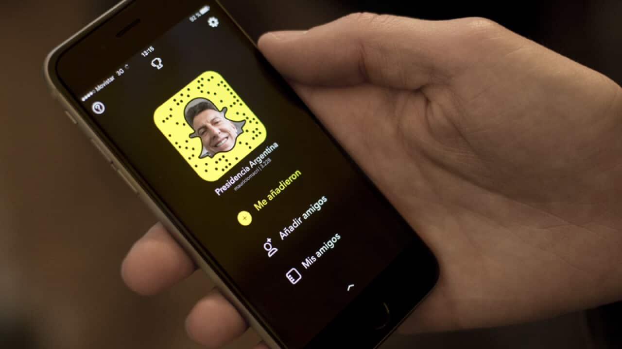 Snapchat is seen on a smartphone.