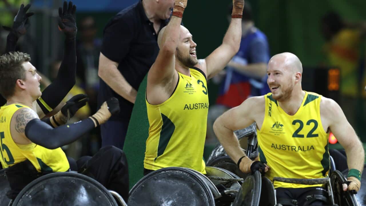 Australia's wheelchair rugby team celebrates