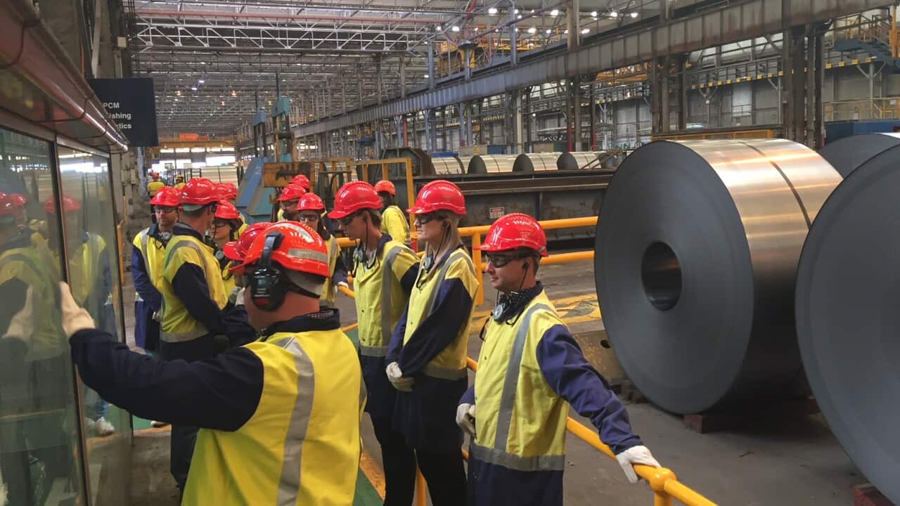 AIS sportswomens and Bluescope Steel employees on a tour of the Steelworks at Port Kembla in Wollongong NSW