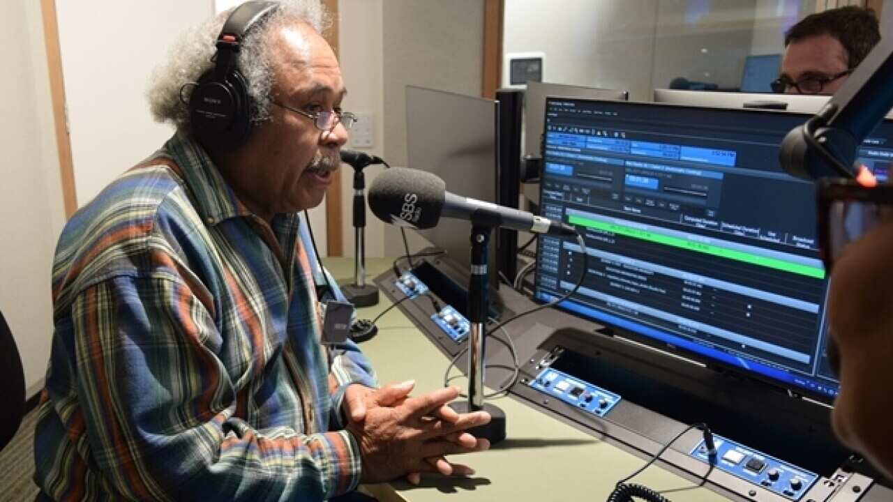 Dr Jacob Rumbiak, spokesperson of the United Liberation Movement for West Papua in SBS studio Melbourne, 4Sep 2019.