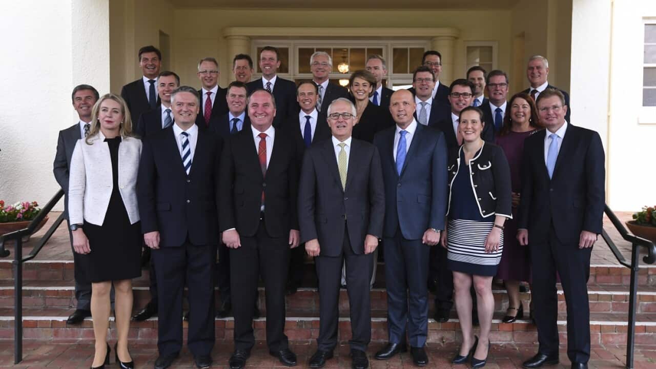 Malcolm Turnbull is facing an exodus of ministers, pictured here after being sworn in after the 2015 election.