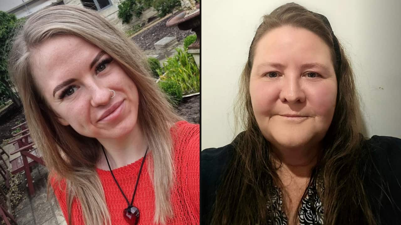 A composite image of a woman, aged 27, and another, aged 53.