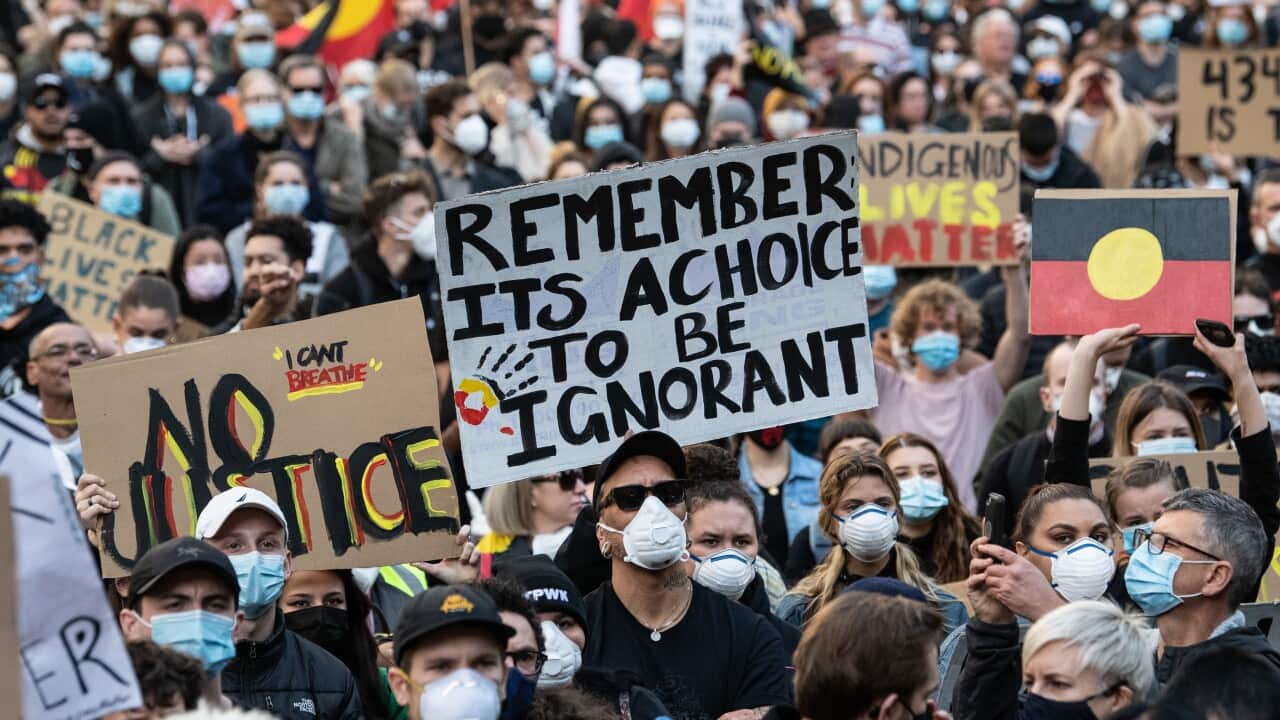Protesters participate in a Black Lives Matter rally in Sydney last weekend.