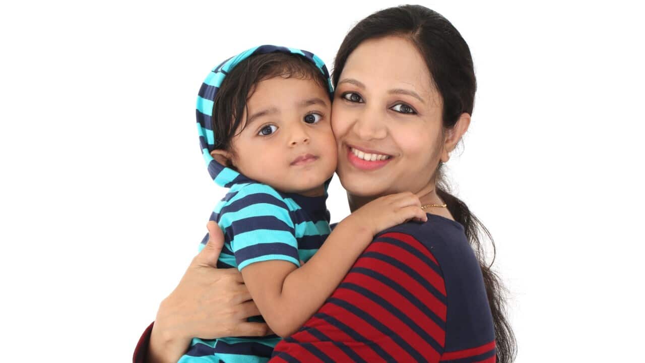 Indian mother and child happy
