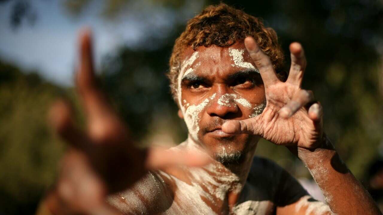 A dancer from the Yarrabah community poses during the Laura Aboriginal Dance Festival on June 17, 2011 in Laura, Australia.
