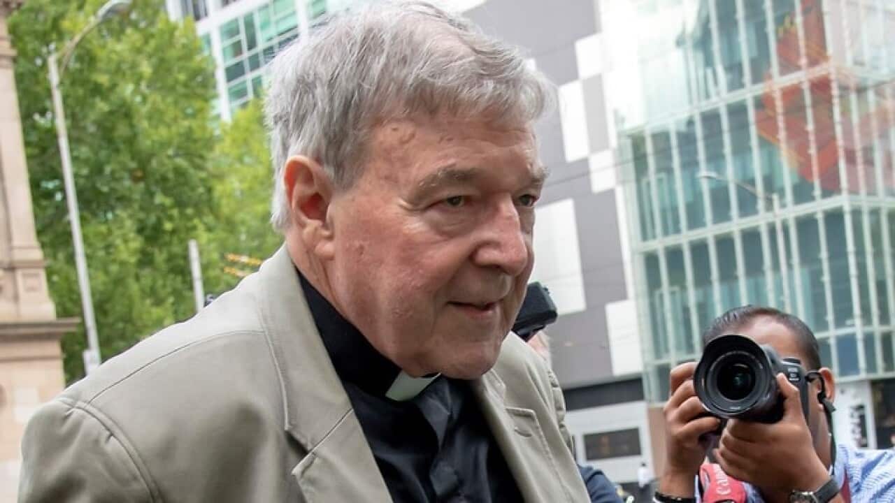 Cardinal George Pell leaves the County Court in Melbourne in 2019.