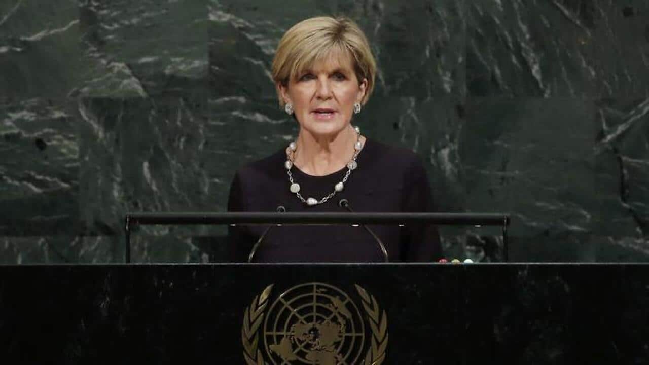 Foreign Minister Julie Bishop of Australia addresses the United Nations General Assembly, at U.N. headquarters, Friday, Sept. 22, 2017. (AP Photo/Richard Drew)