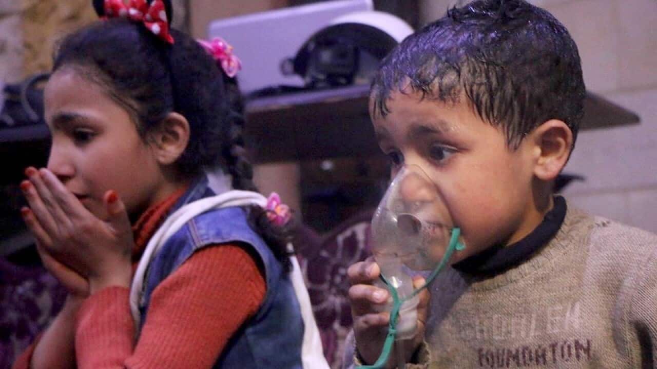 Affected Syrian children receive medical treatment after an alleged poisonous-gas attack in Douma, Eastern Ghouta