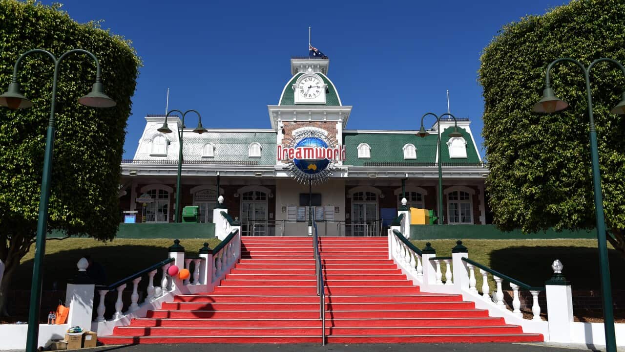 General view of the entrance to the Dreamworld Theme Park on the Gold Coast (AAP)