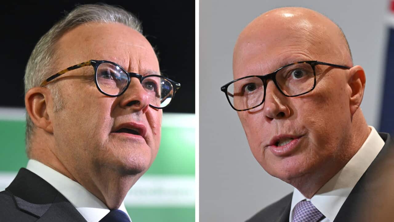 Side-by-side portrait shots of Anthony Albanese and Peter Dutton