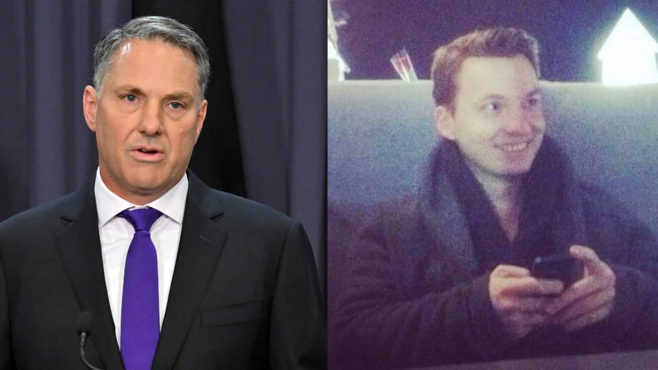 A composite image of Richard Marles wearing a suit and a young man wearing a black jacket and scarf.