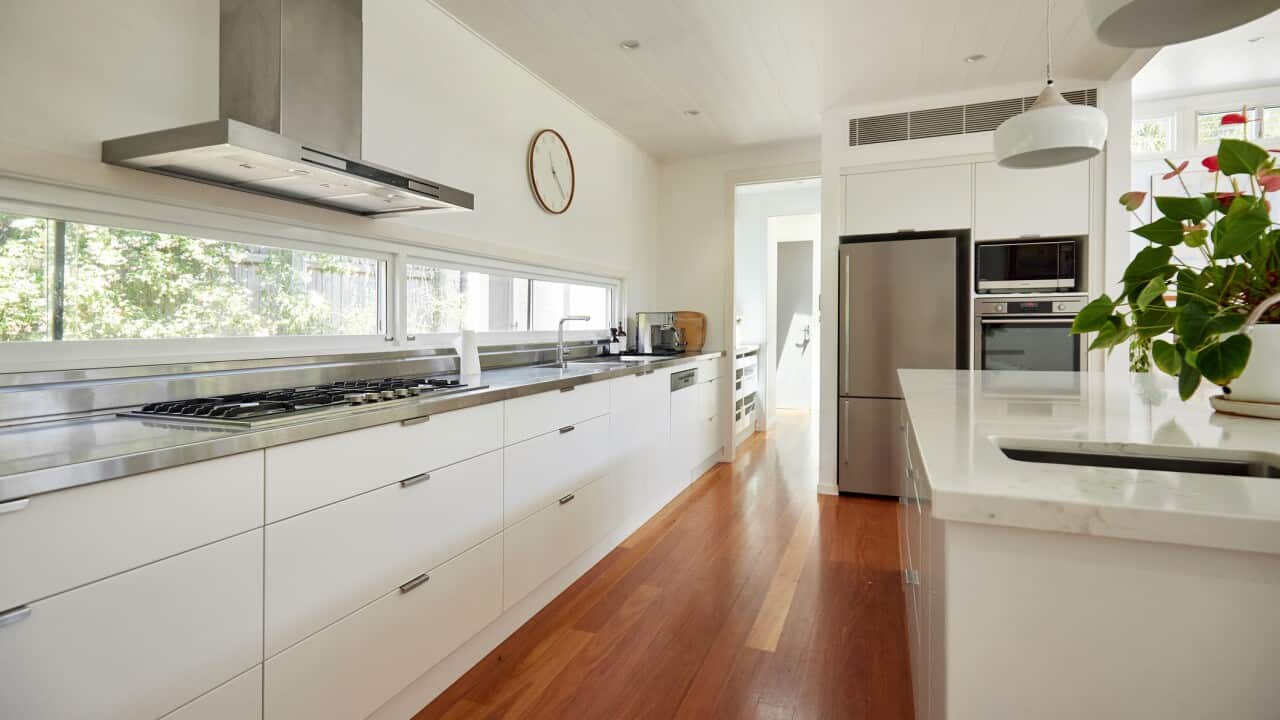 Unoccupied domestic kitchen in open plan home
