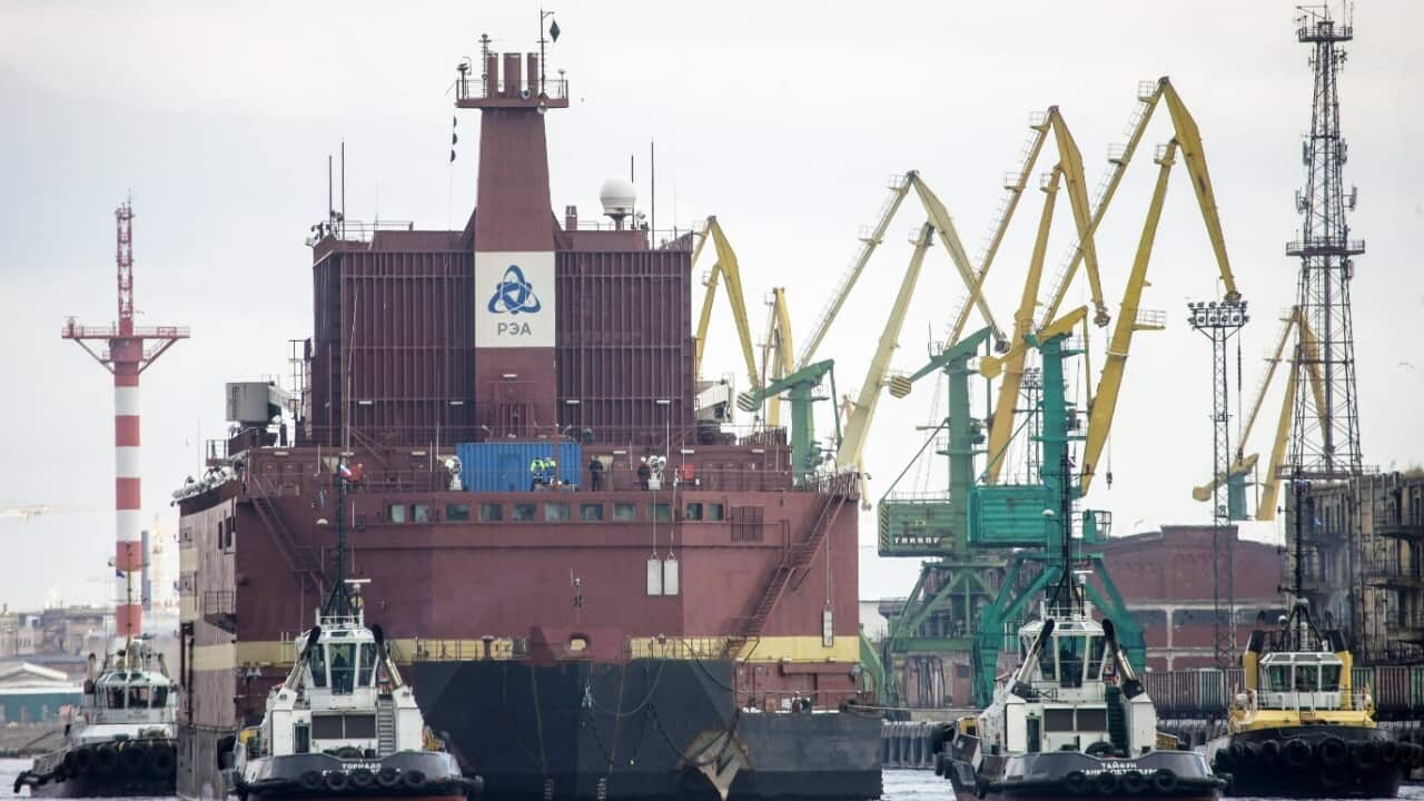 A handout photo made available by Greenpeace shows the 'Akademik Lomonosov', the world's first floating nuclear power plant