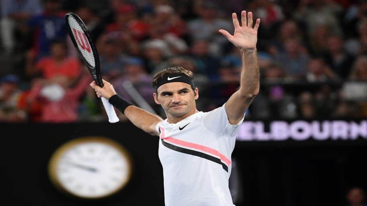 Roger Federer of Switzerland celebrates