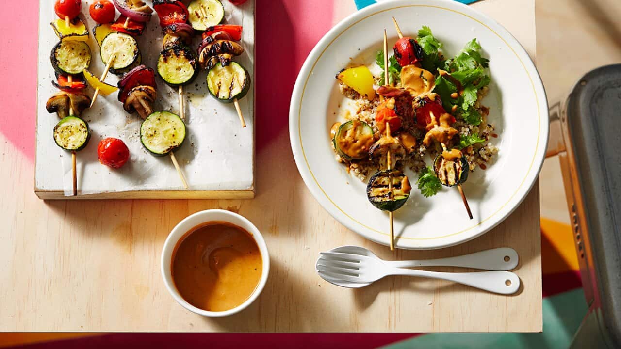 Chargrilled vegetable shish kebabs