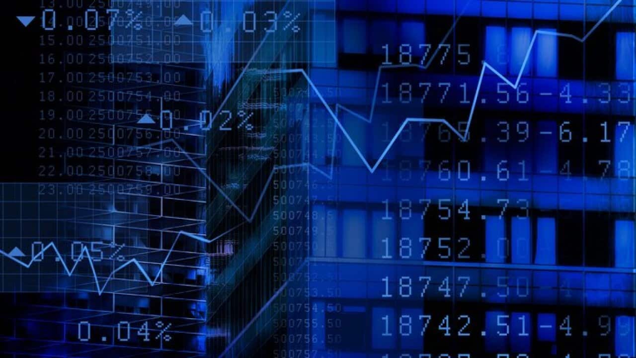 USA, New York, New York City, stock quotes reflecting on window