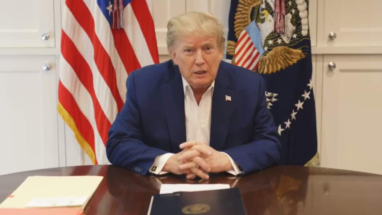 US President Donald Trump appears in a video posted on Twitter on Saturday.