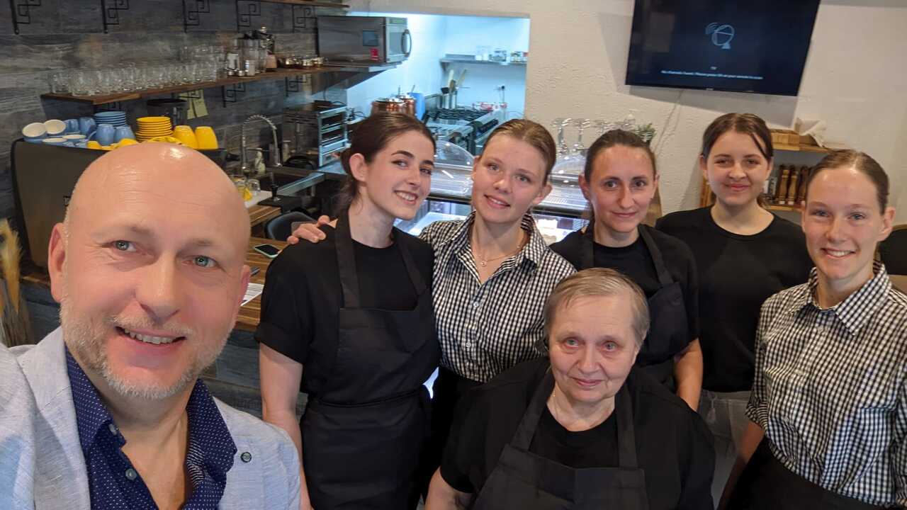 Oleg, his mother-in-law, Neila and their team at Mavka in Sydney.