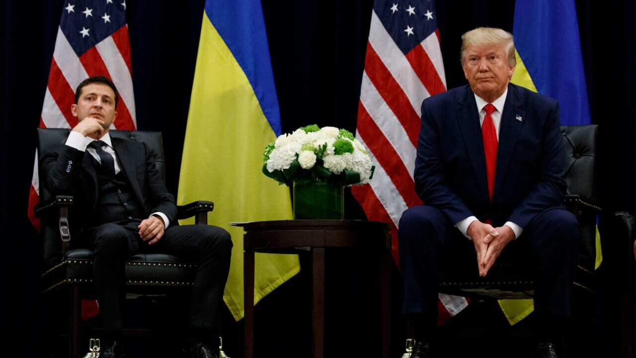 (L to R) Ukrainian President Volodymyr Zelenskiy and President Donald Trump during UNGA