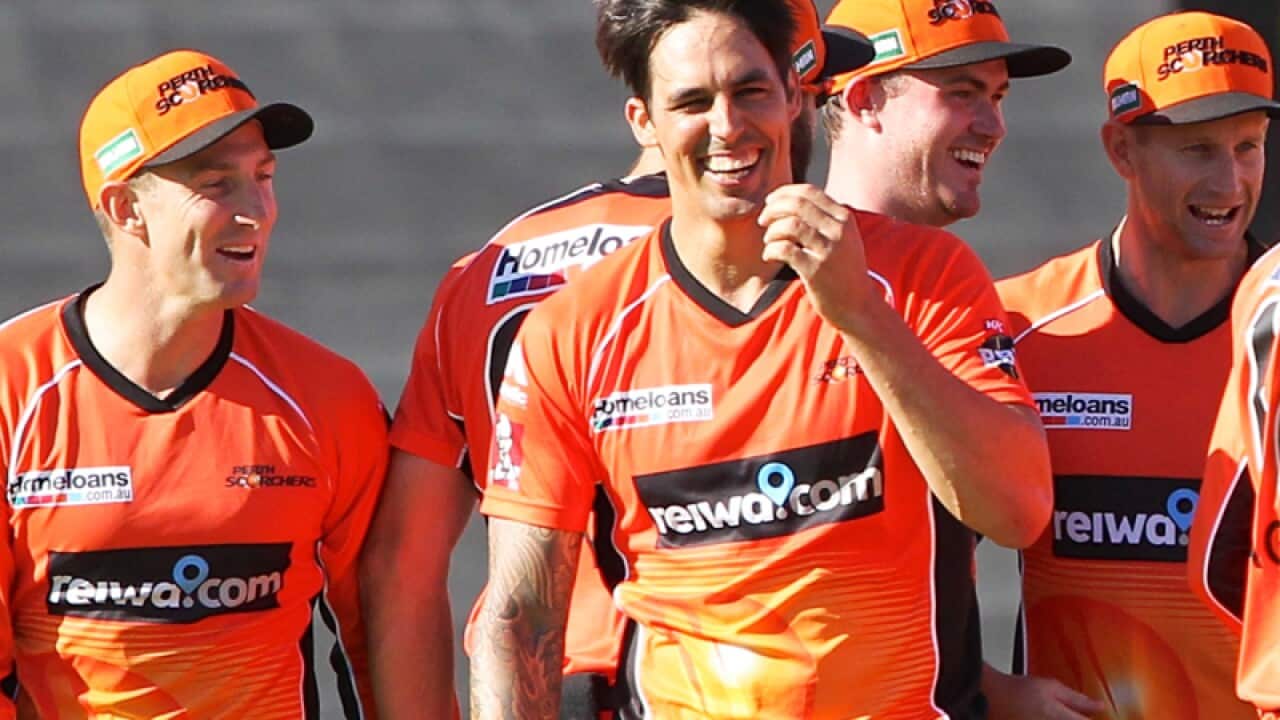 Mitchell Johnson of the Scorchers celebrates