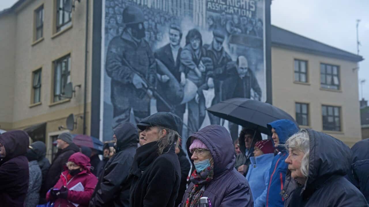 People take part in a march to mark the 50th anniversary of Bloody Sunday in Derry.
