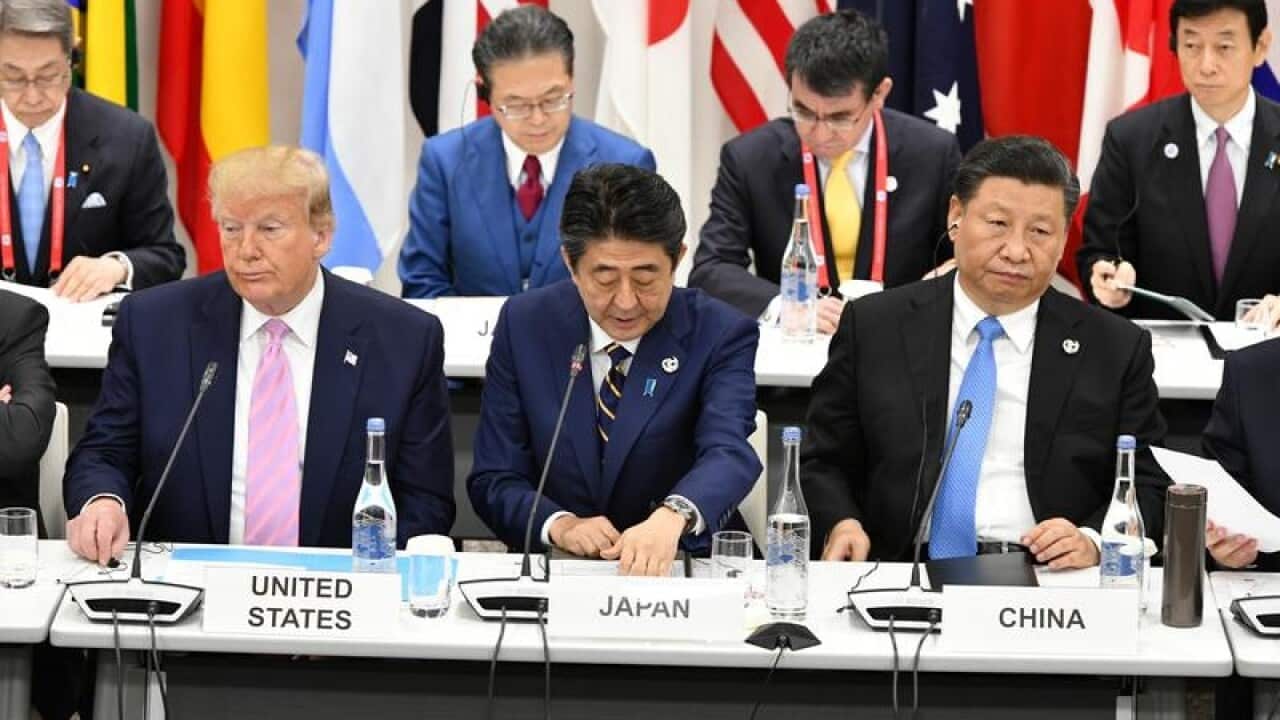 Donald Trump, Japan PM Shinzo Abe and Chinese President Xi Jinping