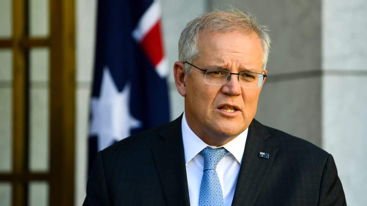 Australian Prime Minister Scott Morrison speaks during a press conference at Parliament House in Canberra, Thursday, May 27, 2021. (AAP Image/Lukas Coch) NO ARCHIVING