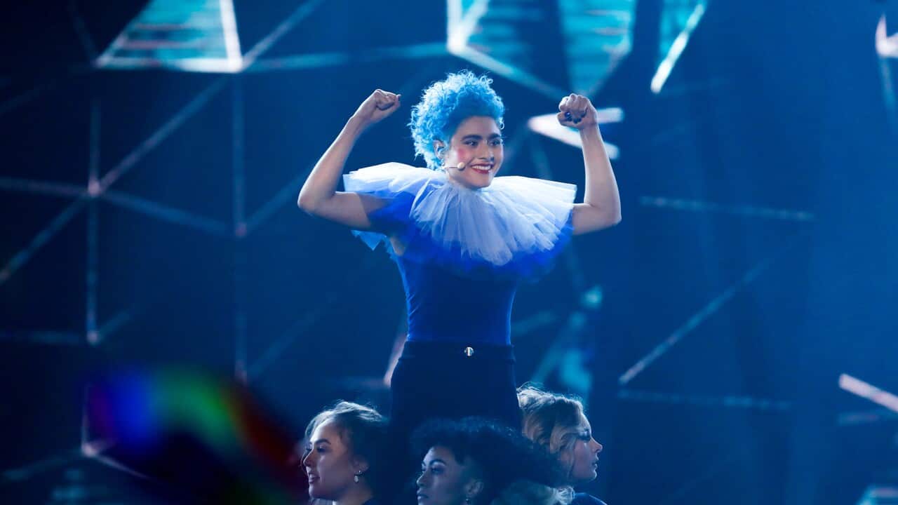 2020 Eurovision - Australia winner Montaigne at the Gold Coast Convention and Exhibition Centre, February 8, 2020