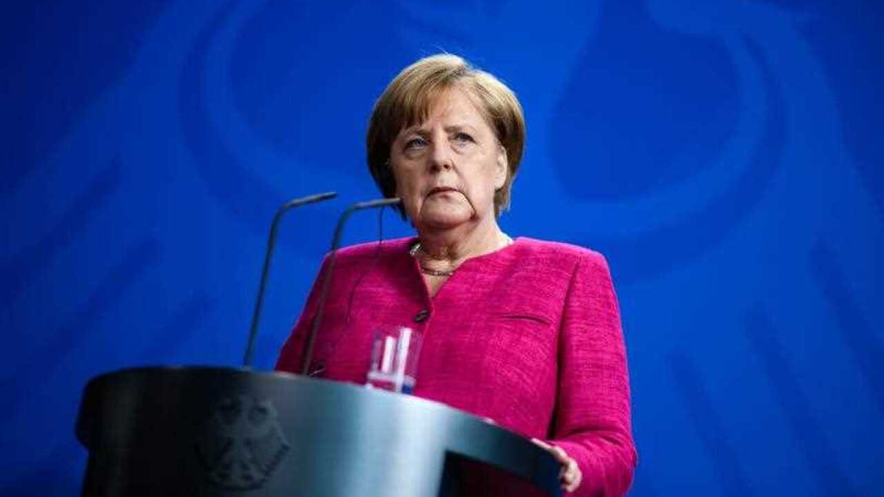 German Chancellor Angela Merkel addresses a joint press conference.