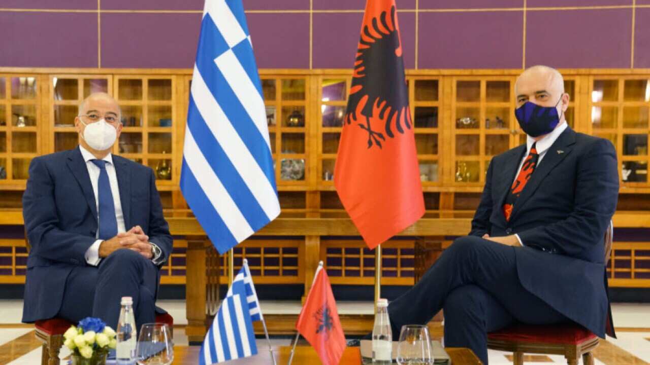 Greek FA minister Nikos Dendias with Albanian PM Eddie Rama