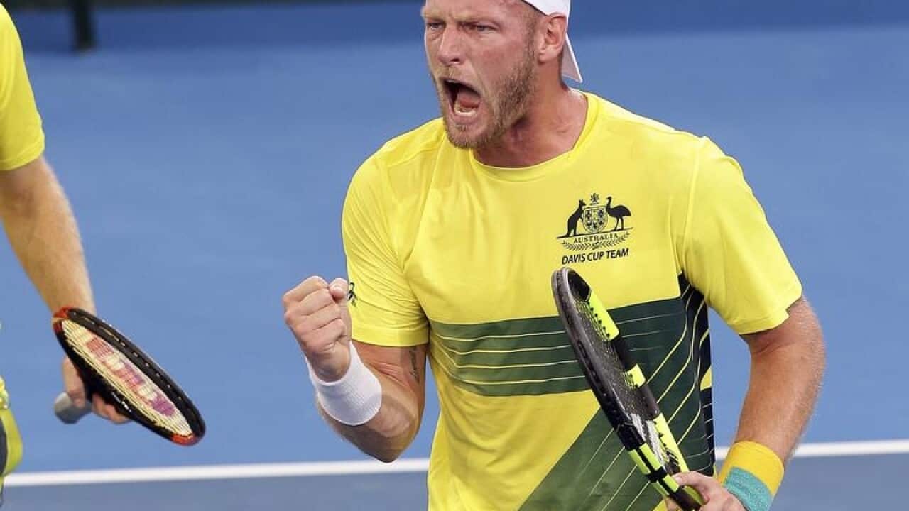 Sam Groth in Davis Cup action