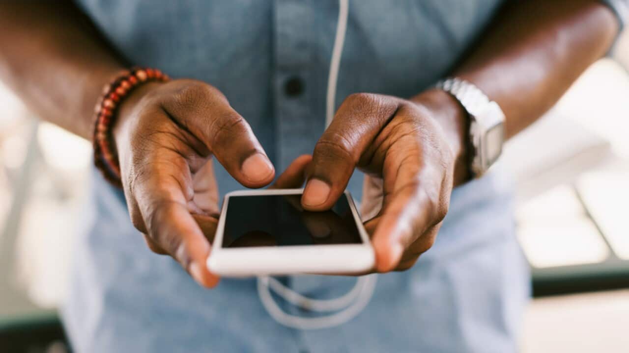Man holding smartphone