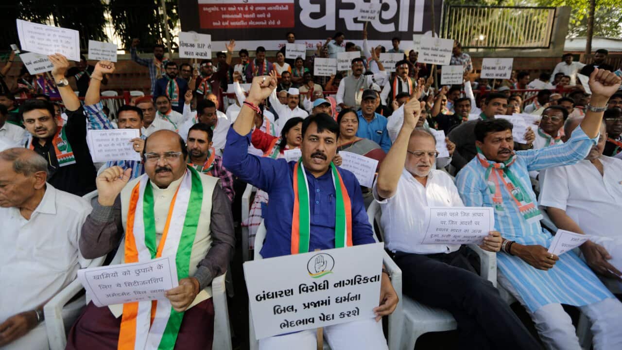 Supporters of India's opposition Congress party protest against the Citizenship Amendment Bill in Ahmadabad, India