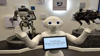 Humanoid robot Pepper welcomes visitors
