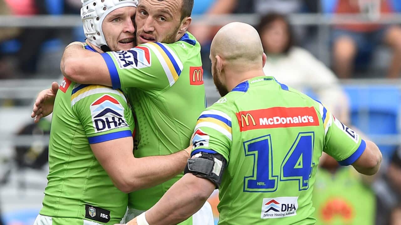 Raiders player Jarrod Croker celebrates